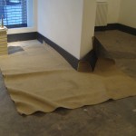 Carpet, gloss paint, plastic, spray paint.
