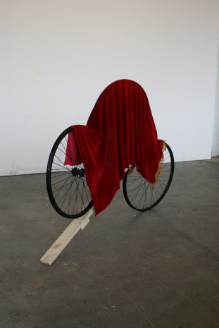 Bicycle wheels, wood, matador cape