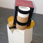 Wood, vinyl record, stereo, postal tube, tape, gloss paint.